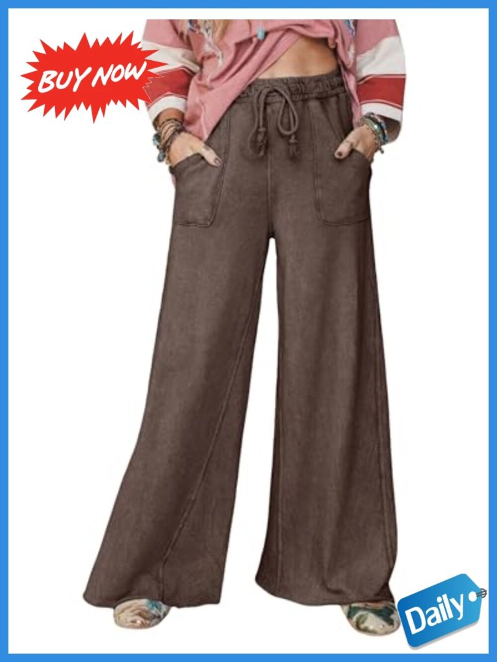 Wide Leg Palazzo Sweatpants High Waisted Drawstring Baggy Trousers with Pockets